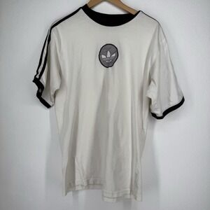 Vintage Retro Adidas‎ Ringer T Shirt Embroidered Trefoil Mens Size M Off White